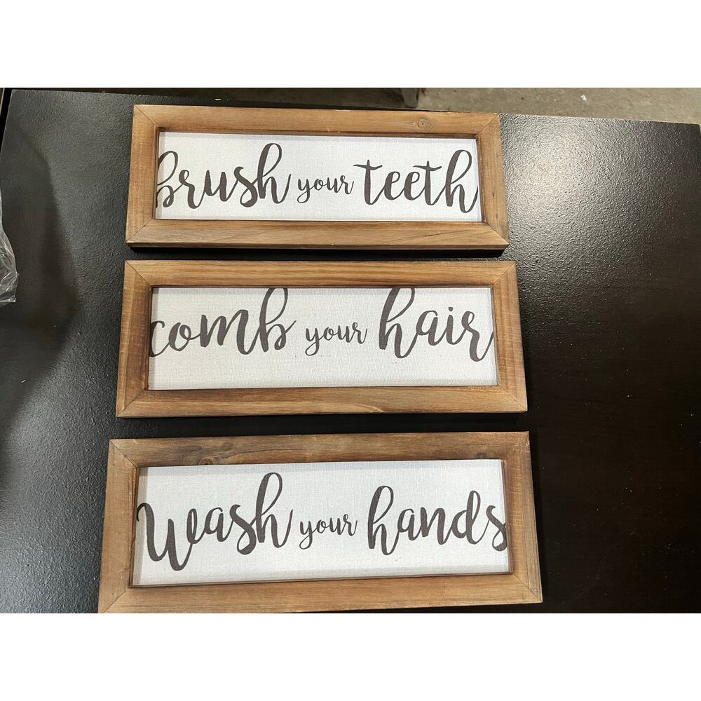 HOME DECOR 3 PRINTED LINEN BATHROOM RULES WALL ART